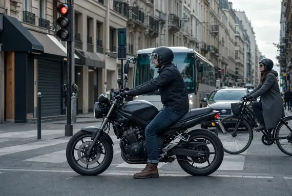 Motor a piros lámpánál a városban, rövid út